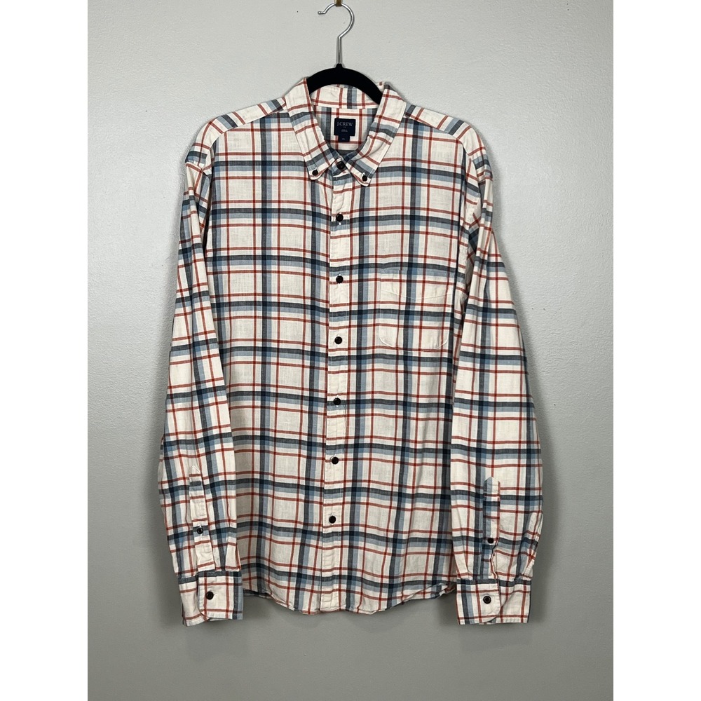 J.Crew Mens XL Plaid Button Down Shirt Orange Blue Cotton C8198 Long Sleeve